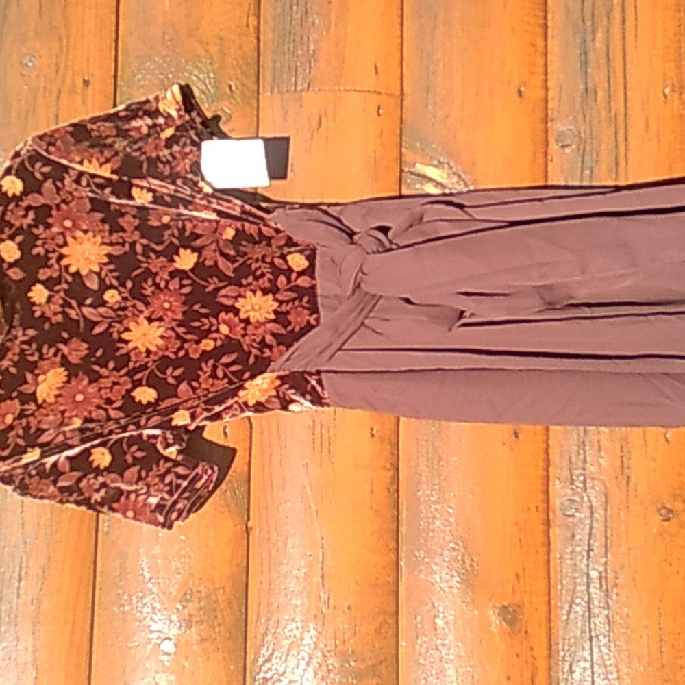 PANTSUIT CHIFFON CDC Vintage WIDE LEGS Brown/Copper VELVET SEXY